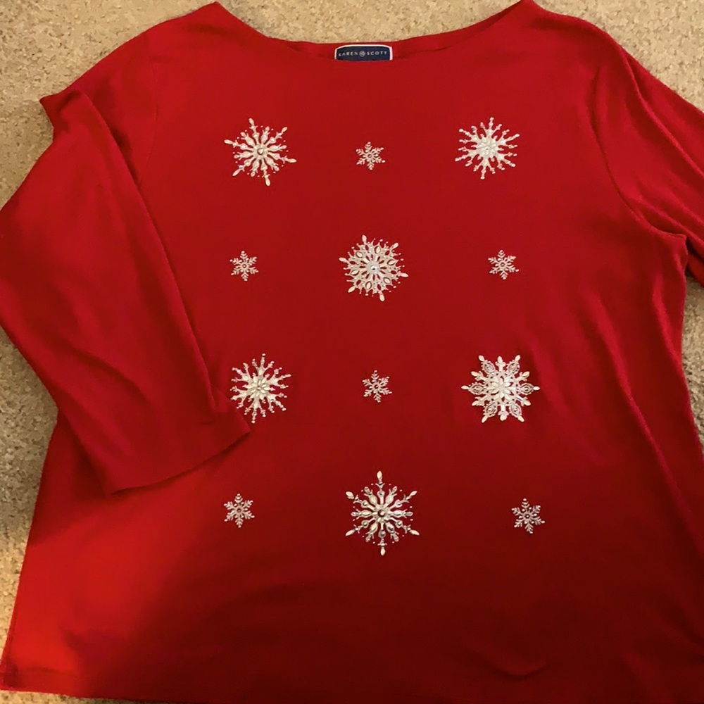 Women’s 3X Long Sleeve Holiday Tee, Ted Shirt, Silver Sparkly Snowflakes